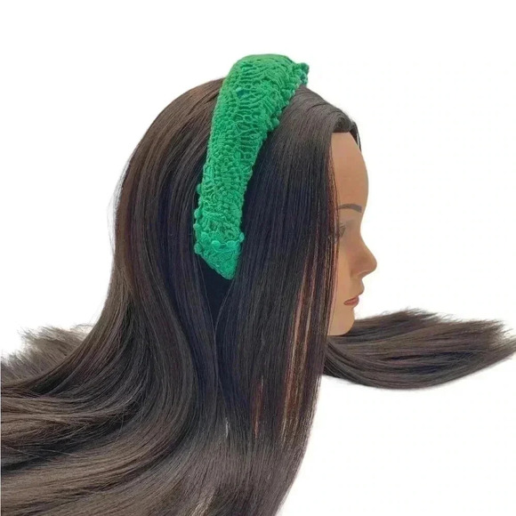 Custom Dyed Green Lace Handsewn 2" Wide Headband Goblin-Core Holiday Hair - Picture 8 of 9